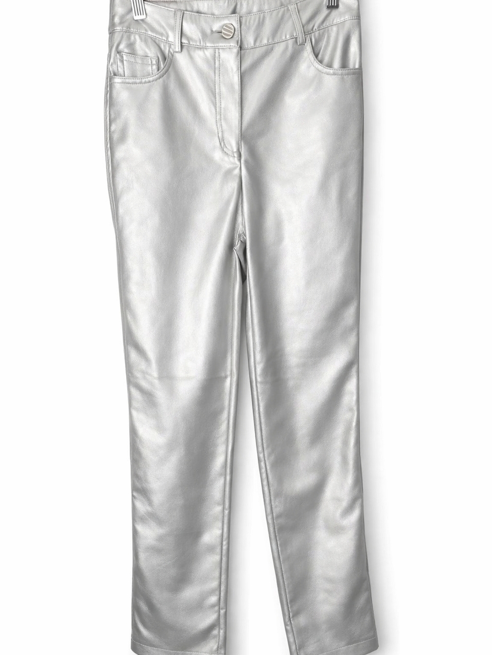 House of Harlow 1960 Silver Faux Leather Pants Size 2 Metallic Straight Leg - Picture 2 of 16
